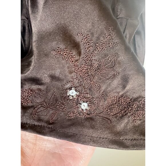 Vintage Y2K Arden B brown silk stretch babydoll camisole beaded embroidered L - Picture 9 of 10